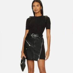 SIMKHAI Anisa Belted Mini Dress in Black Size Medium Sweater Leather Dress
